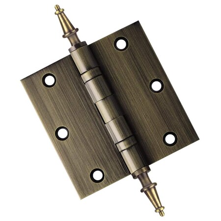 Embassy 3-1/2 x 3-1/2 Solid Brass Hinge, Antique Brass Finish with Steeple Tips 3535BBUS5S-1